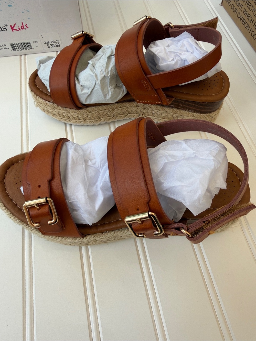 Pierre Dumas Cognac Brown Espadrille Platform Sandals with Gold Buckles - Picture 5 of 6